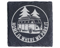 Schiefer Untersetzer Bulli Home Is Where We Park It Spruch - Geschenk  – Bild 1