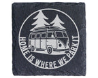 Schiefer Untersetzer Bulli Home Is Where We Park It Spruch - Geschenk  – Bild 1