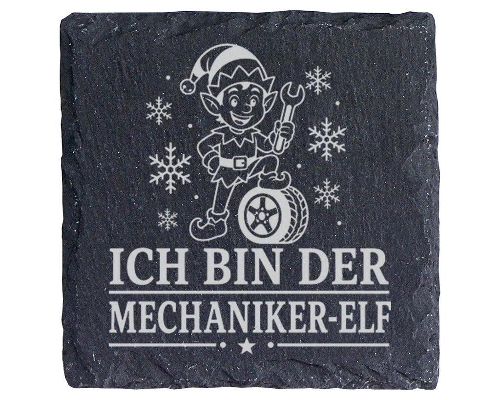 Schiefer Untersetzer Ich bin der Mechaniker-Elf - Lustiges Weihnachten – Bild 1