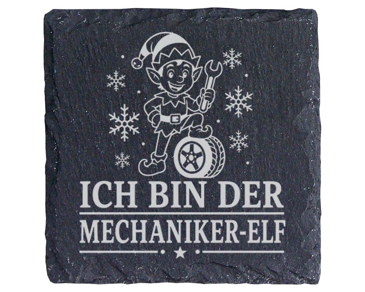 Schiefer Untersetzer Ich bin der Mechaniker-Elf - Lustiges Weihnachten – Bild 1
