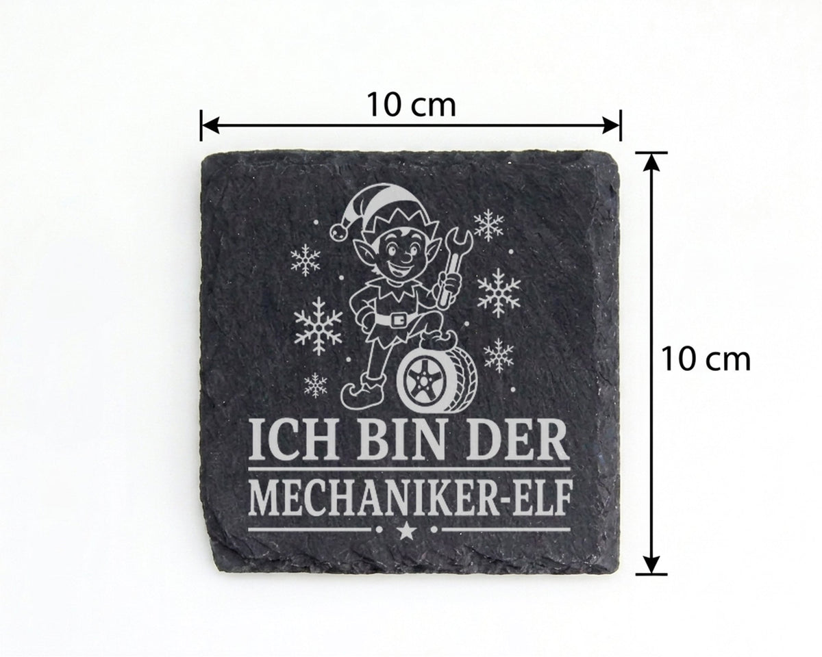 Schiefer Untersetzer Ich bin der Mechaniker-Elf - Lustiges Weihnachten – Bild 4