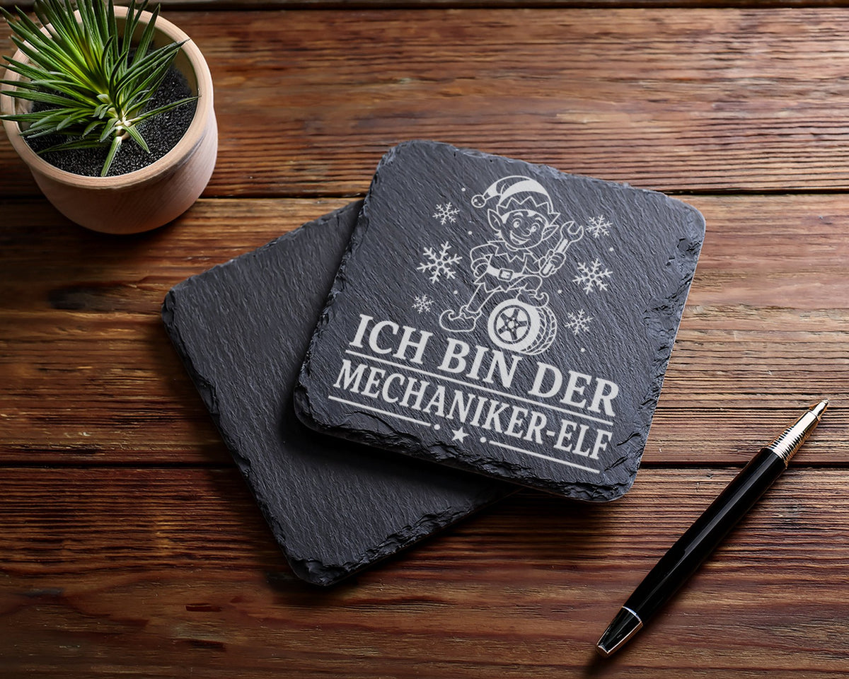 Schiefer Untersetzer Ich bin der Mechaniker-Elf - Lustiges Weihnachten – Bild 5