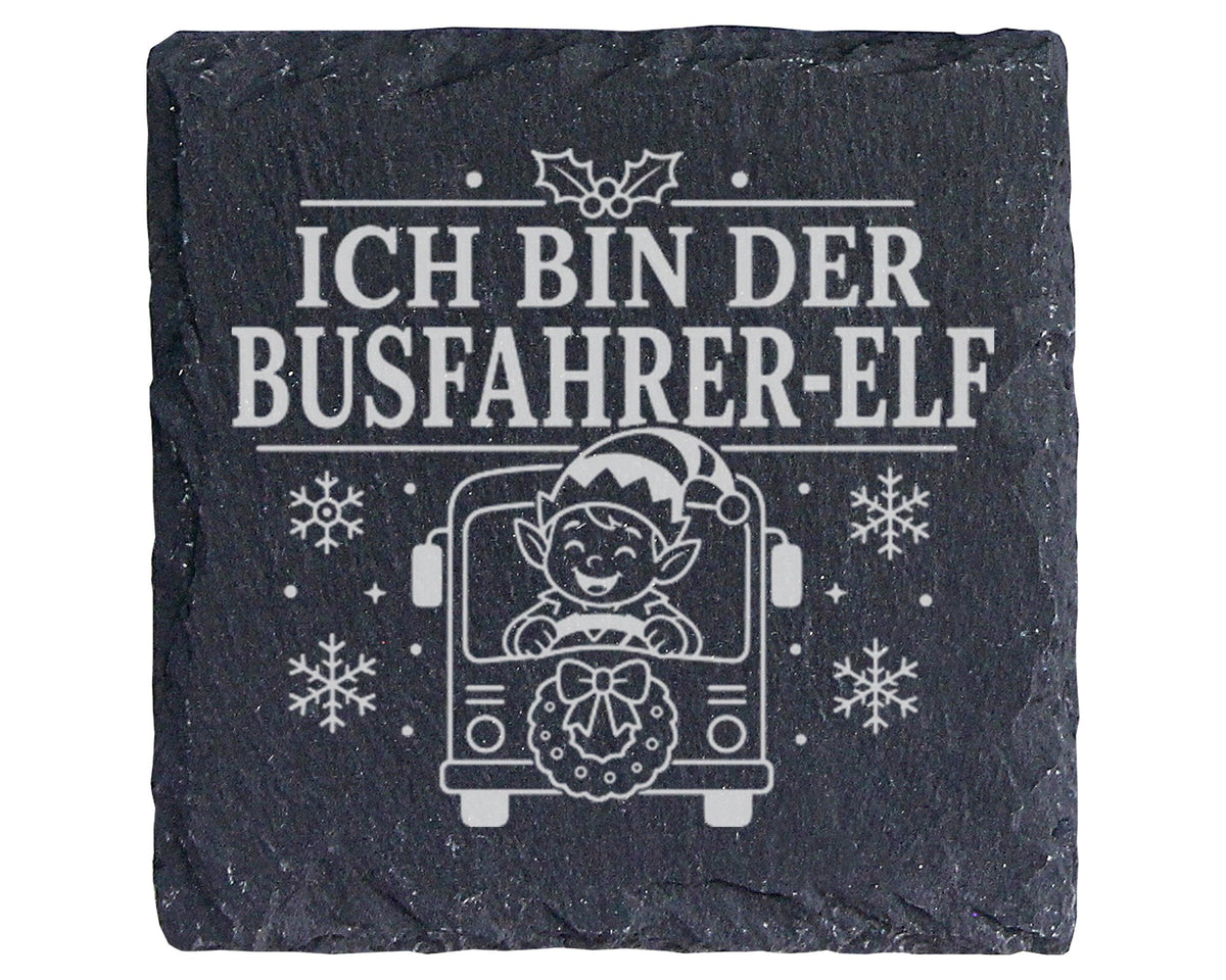 Schiefer Untersetzer Ich bin der Busfahrer-Elf - Lustiges Weihnachten  – Bild 1