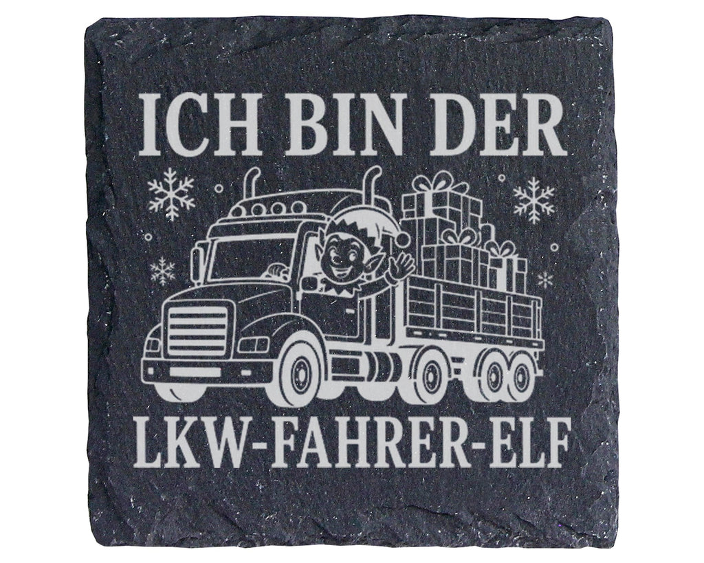 Schiefer Untersetzer Ich bin der LKW-Fahrer-Elf - Lustiges Weihnachten – Bild 1