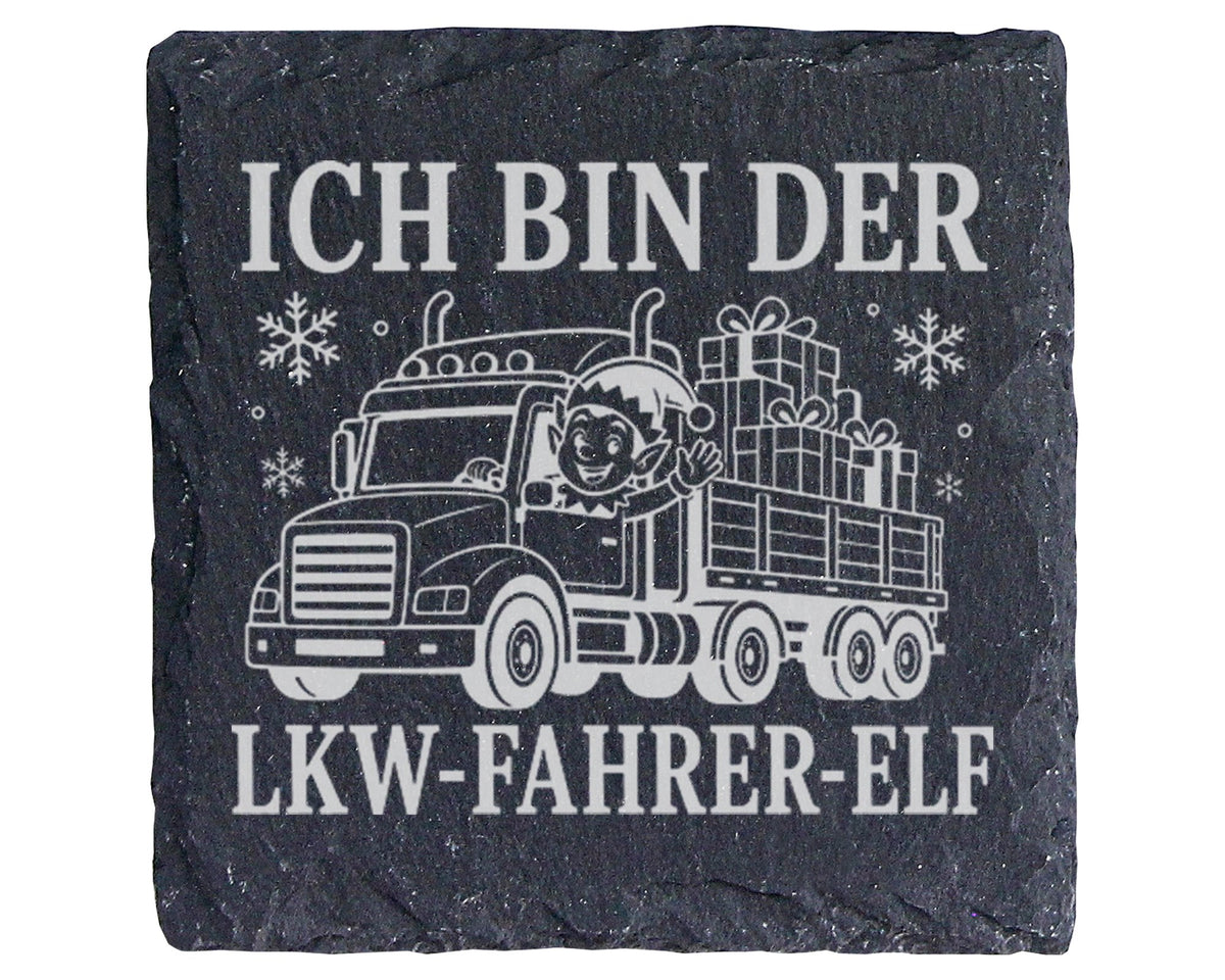Schiefer Untersetzer Ich bin der LKW-Fahrer-Elf - Lustiges Weihnachten – Bild 1