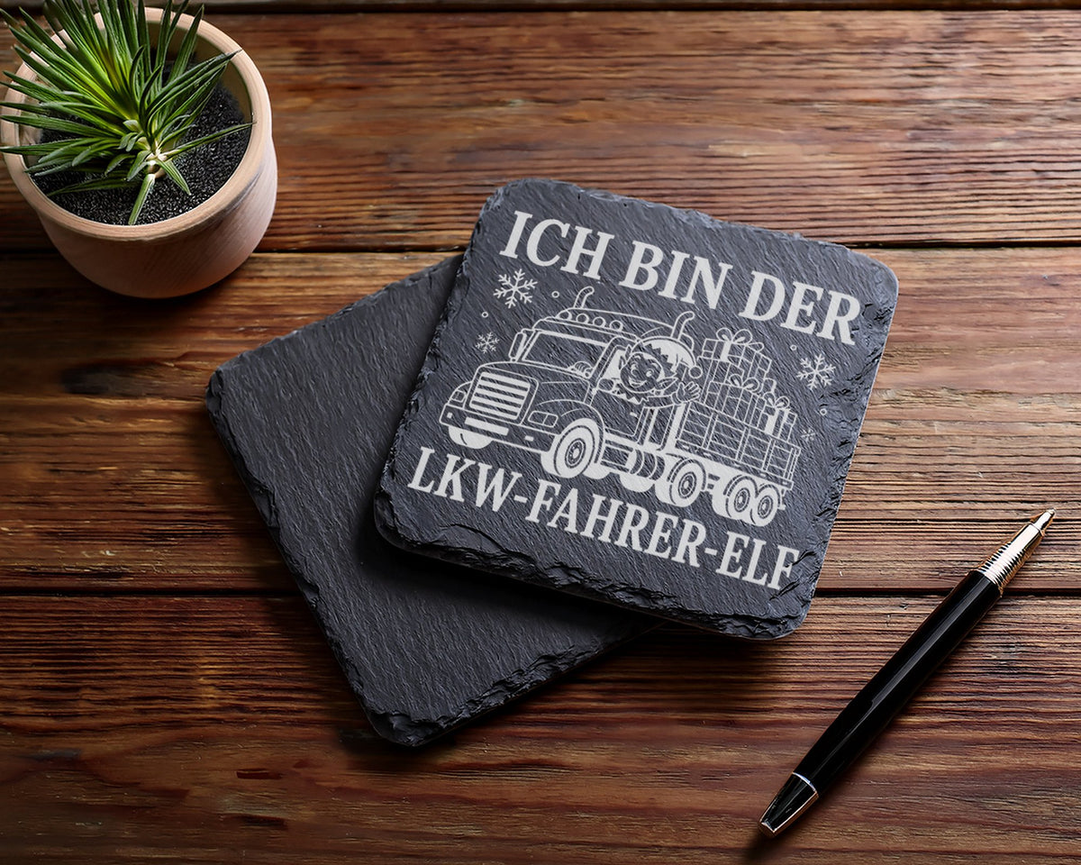 Schiefer Untersetzer Ich bin der LKW-Fahrer-Elf - Lustiges Weihnachten – Bild 5