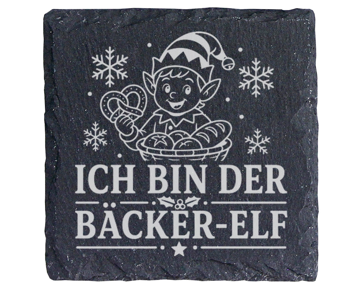 Schiefer Untersetzer Ich bin der Bäcker-Elf - Lustiges Weihnachten Ges – Bild 1