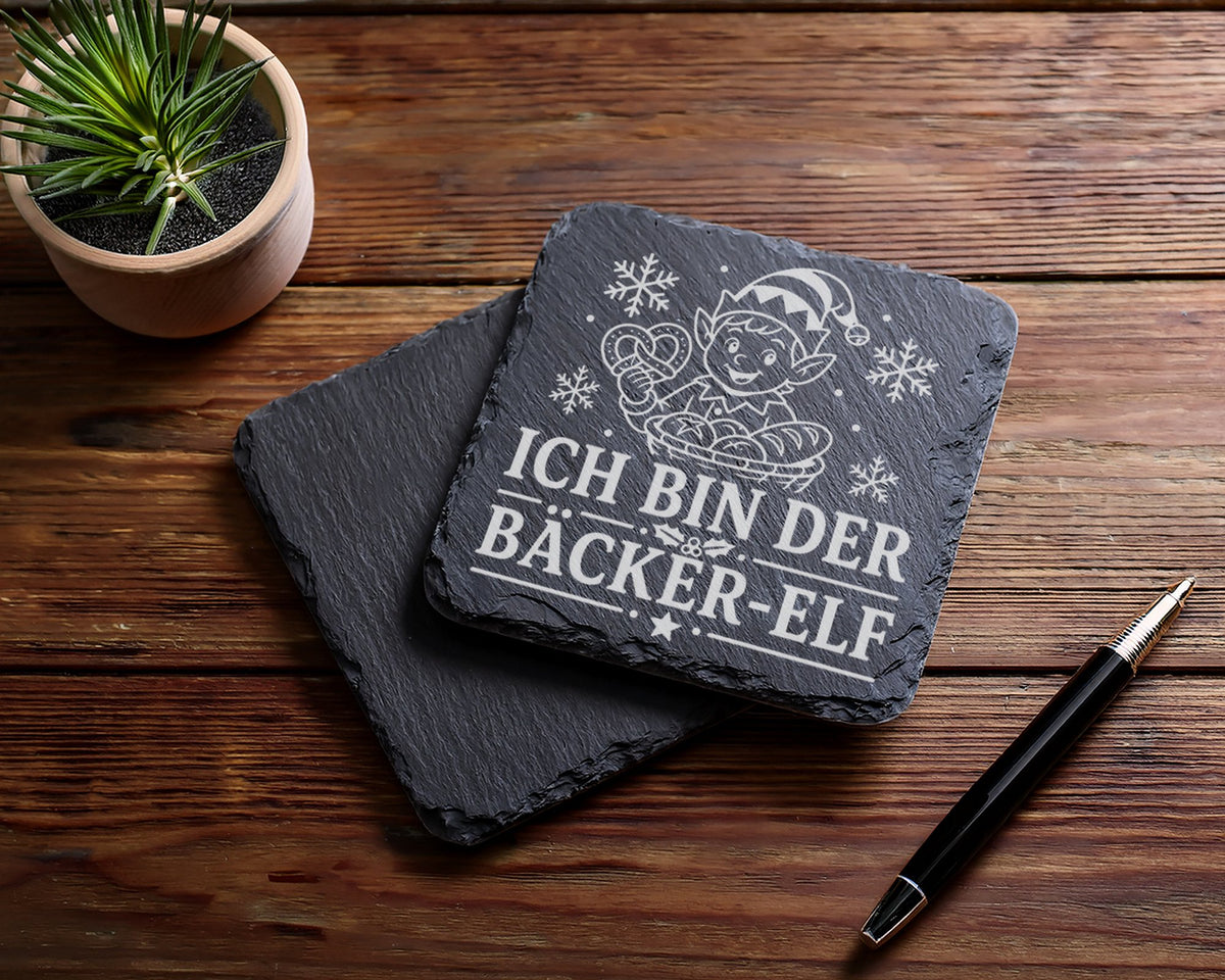 Schiefer Untersetzer Ich bin der Bäcker-Elf - Lustiges Weihnachten Ges – Bild 5
