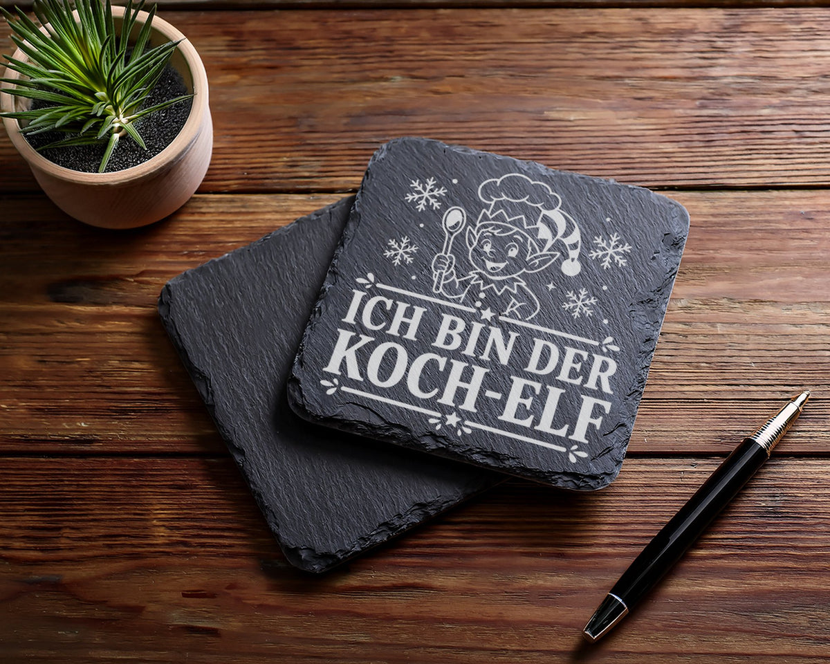 Schiefer Untersetzer Ich bin der Koch-Elf - Lustiges Weihnachten Gesch – Bild 5