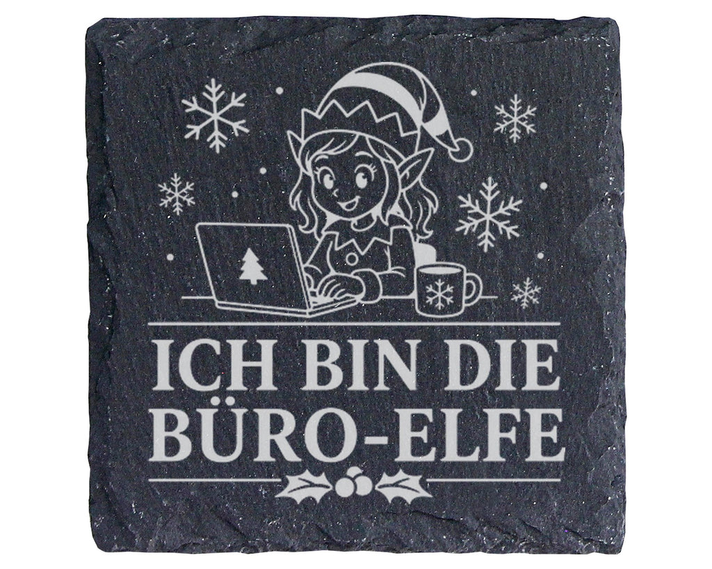 Schiefer Untersetzer Ich bin die Büro-Elfe - Lustiges Weihnachten Gesc – Bild 1