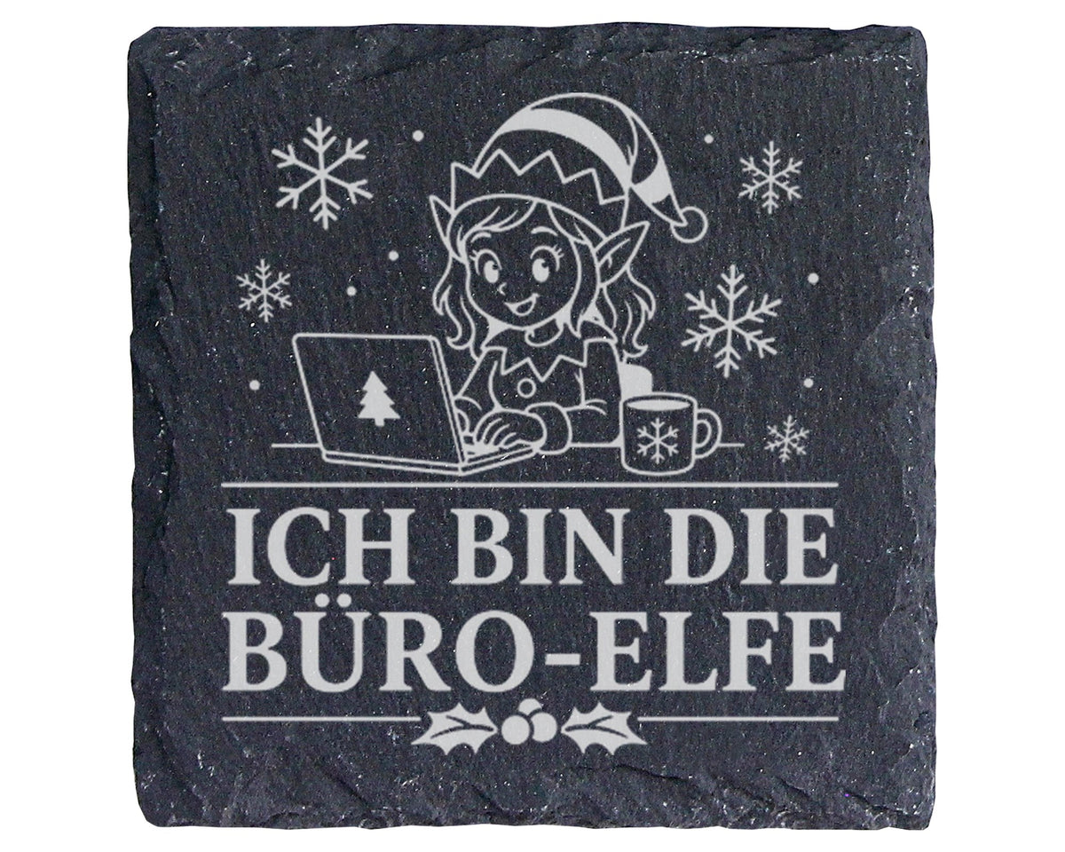 Schiefer Untersetzer Ich bin die Büro-Elfe - Lustiges Weihnachten Gesc – Bild 1