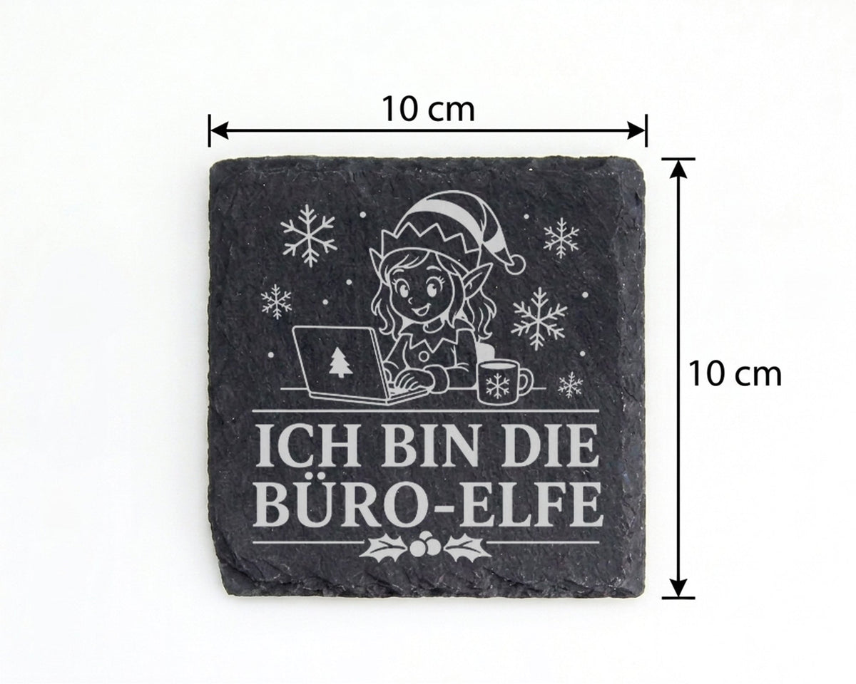 Schiefer Untersetzer Ich bin die Büro-Elfe - Lustiges Weihnachten Gesc – Bild 4