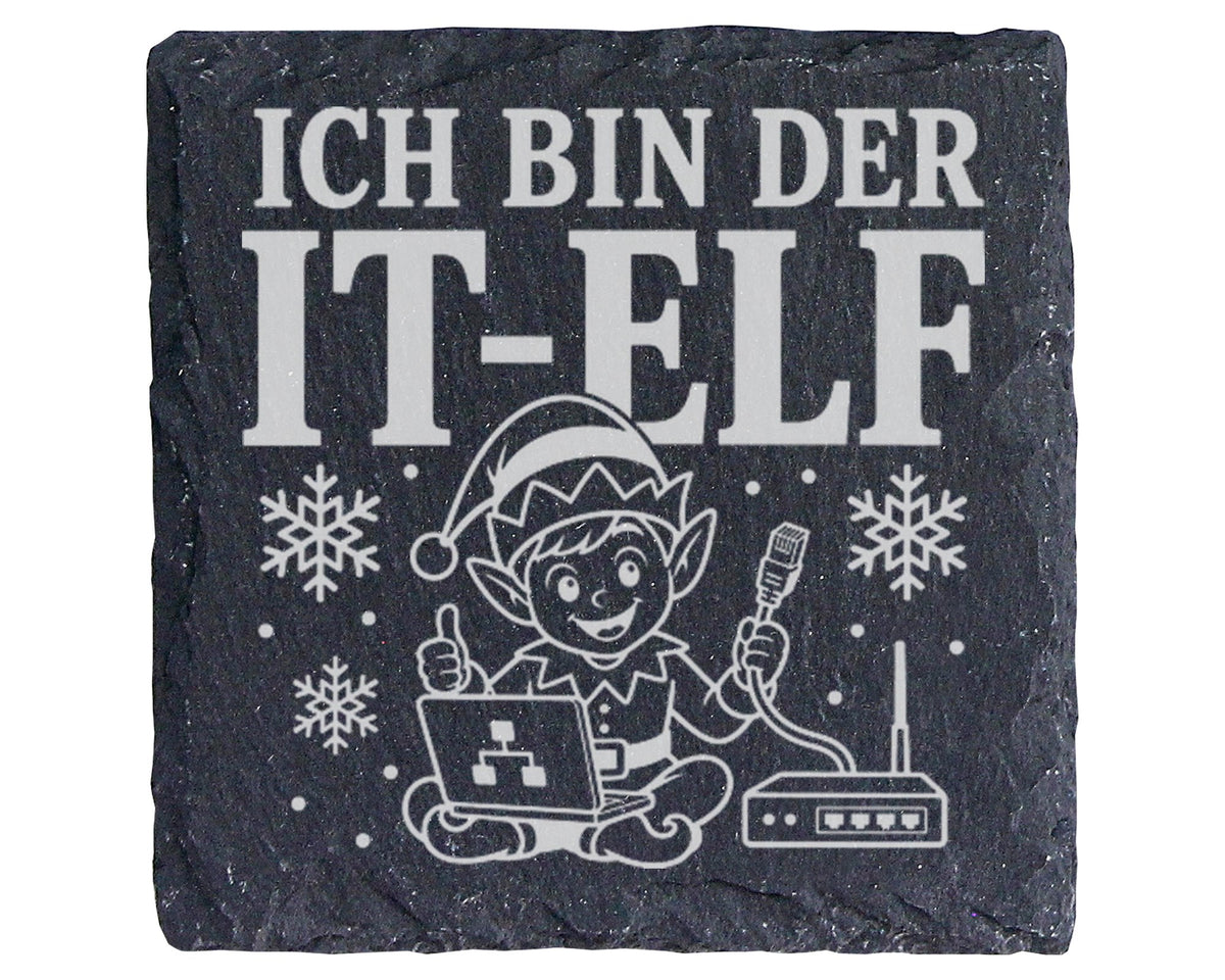 Schiefer Untersetzer Ich bin der IT-Elf - Lustiges Weihnachten Geschen – Bild 1