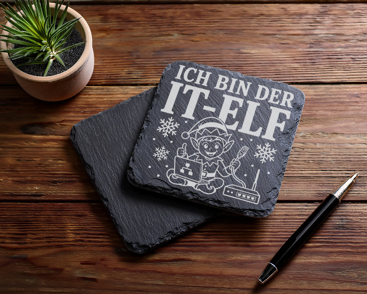 Schiefer Untersetzer Ich bin der IT-Elf - Lustiges Weihnachten Geschen – Bild 5