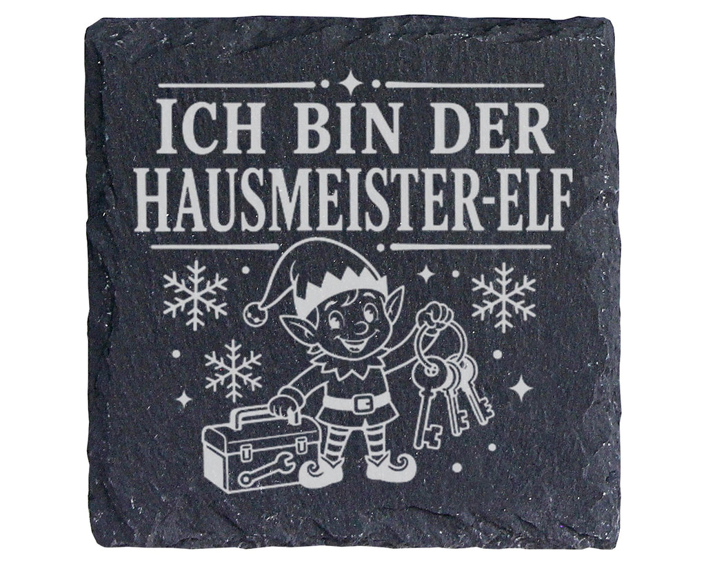 Schiefer Untersetzer Ich bin der Hausmeister-Elf - Lustiges Weihnachte – Bild 1