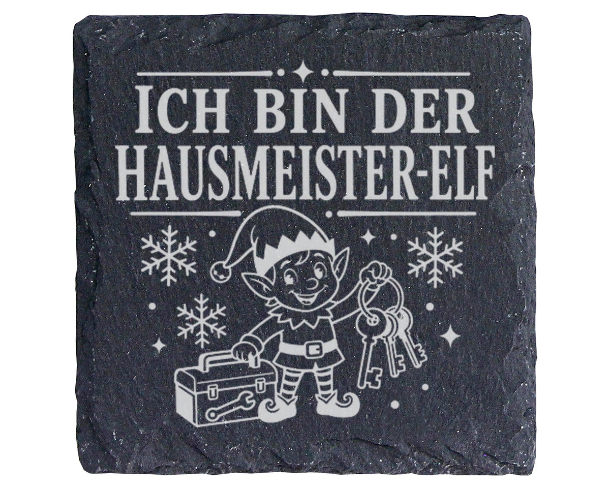 Schiefer Untersetzer Ich bin der Hausmeister-Elf - Lustiges Weihnachte – Bild 1