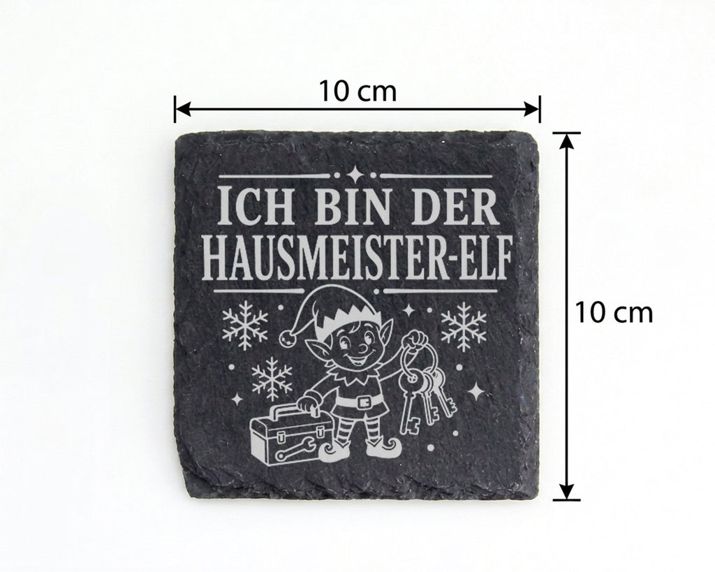 Schiefer Untersetzer Ich bin der Hausmeister-Elf - Lustiges Weihnachte – Bild 4