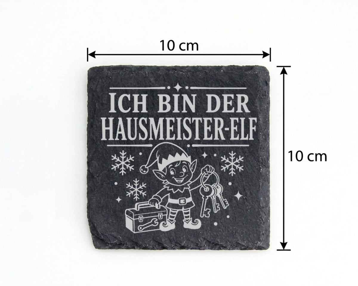 Schiefer Untersetzer Ich bin der Hausmeister-Elf - Lustiges Weihnachte – Bild 4