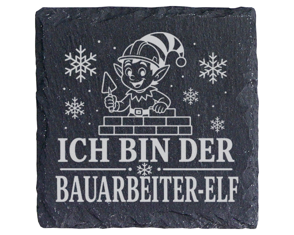 Schiefer Untersetzer Ich bin der Bauarbeiter-Elf - Lustiges Weihnachte – Bild 1