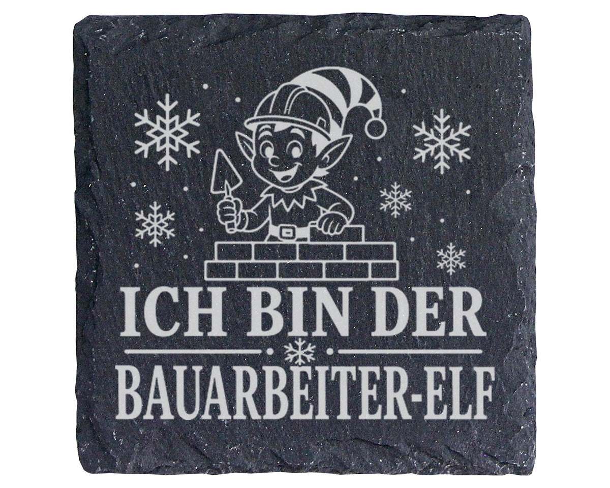Schiefer Untersetzer Ich bin der Bauarbeiter-Elf - Lustiges Weihnachte – Bild 1