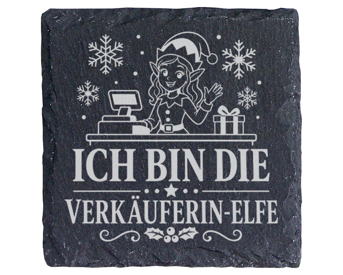 Schiefer Untersetzer Ich bin die Verkäuferin-Elfe - Lustiges Weihnacht – Bild 1