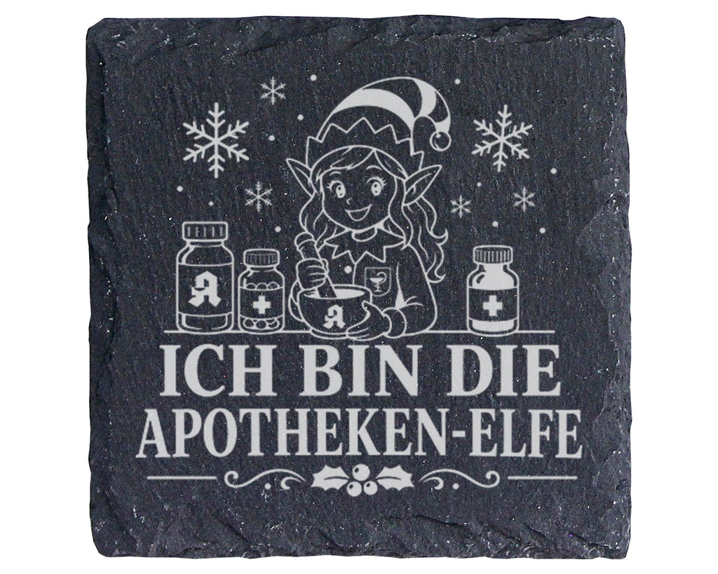Schiefer Untersetzer Ich bin die Apotheken-Elfe - Lustiges Weihnachten – Bild 1