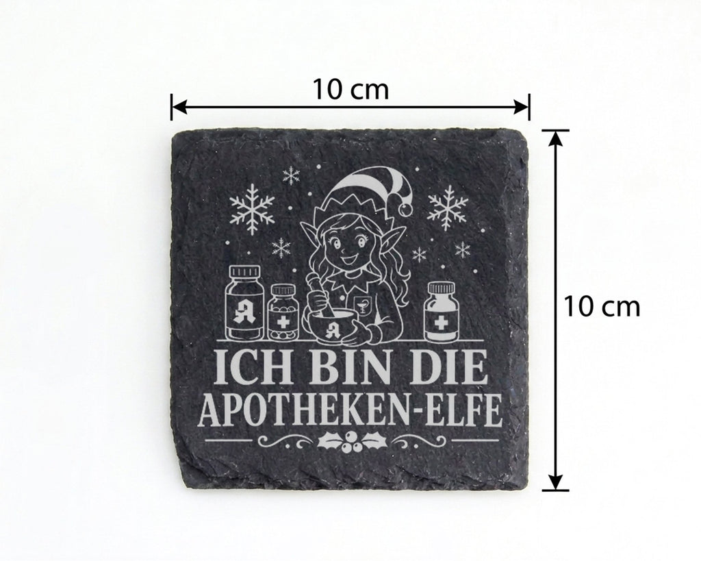 Schiefer Untersetzer Ich bin die Apotheken-Elfe - Lustiges Weihnachten – Bild 4