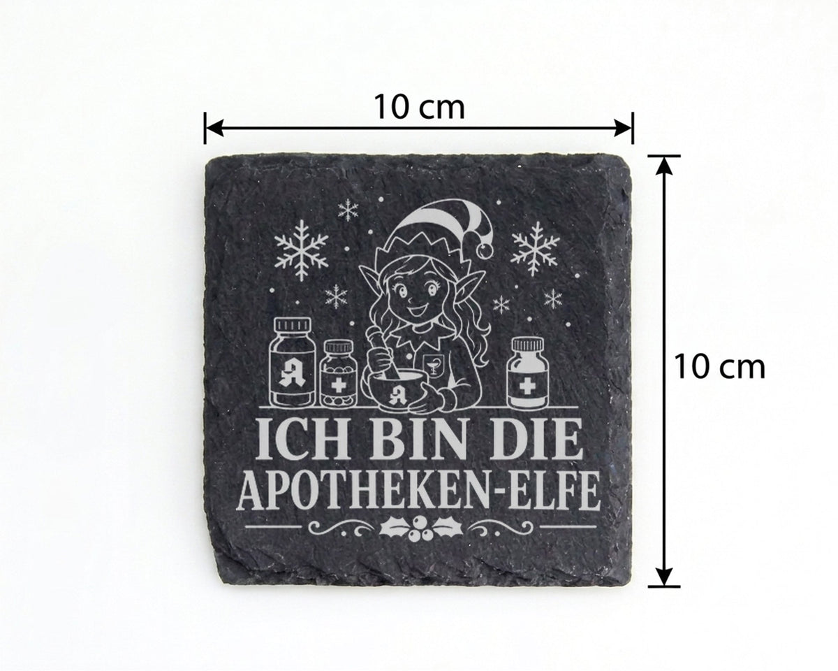 Schiefer Untersetzer Ich bin die Apotheken-Elfe - Lustiges Weihnachten – Bild 4