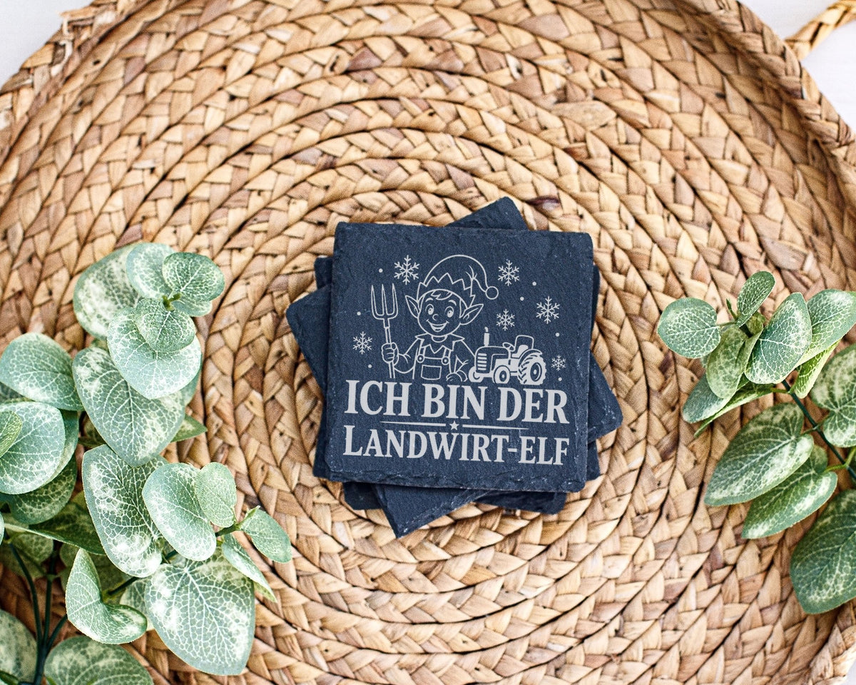 Schiefer Untersetzer Ich bin der Landwirt-Elf - Lustiges Weihnachten G – Bild 3