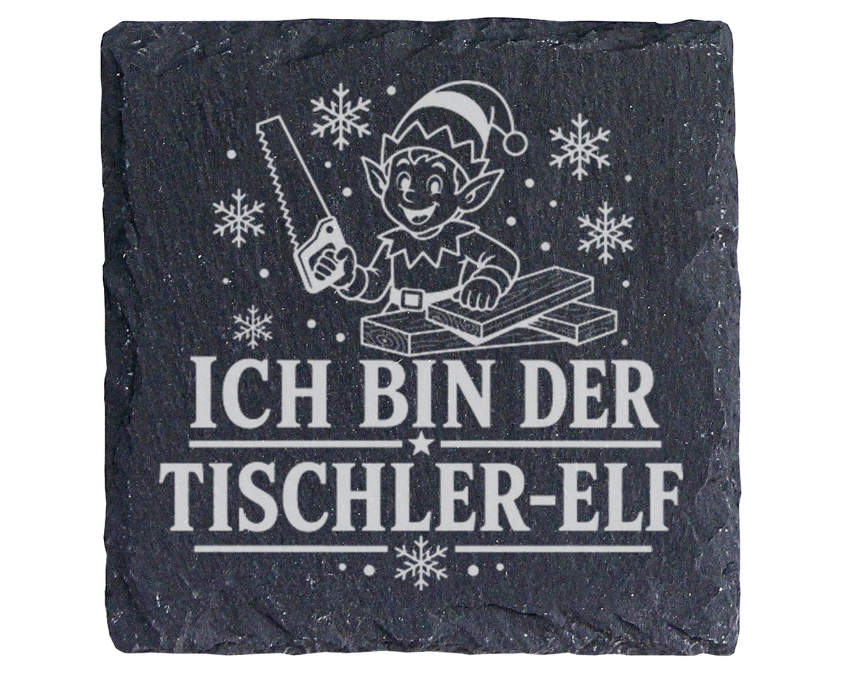 Schiefer Untersetzer Ich bin der Tischler-Elf - Lustiges Weihnachten G – Bild 1
