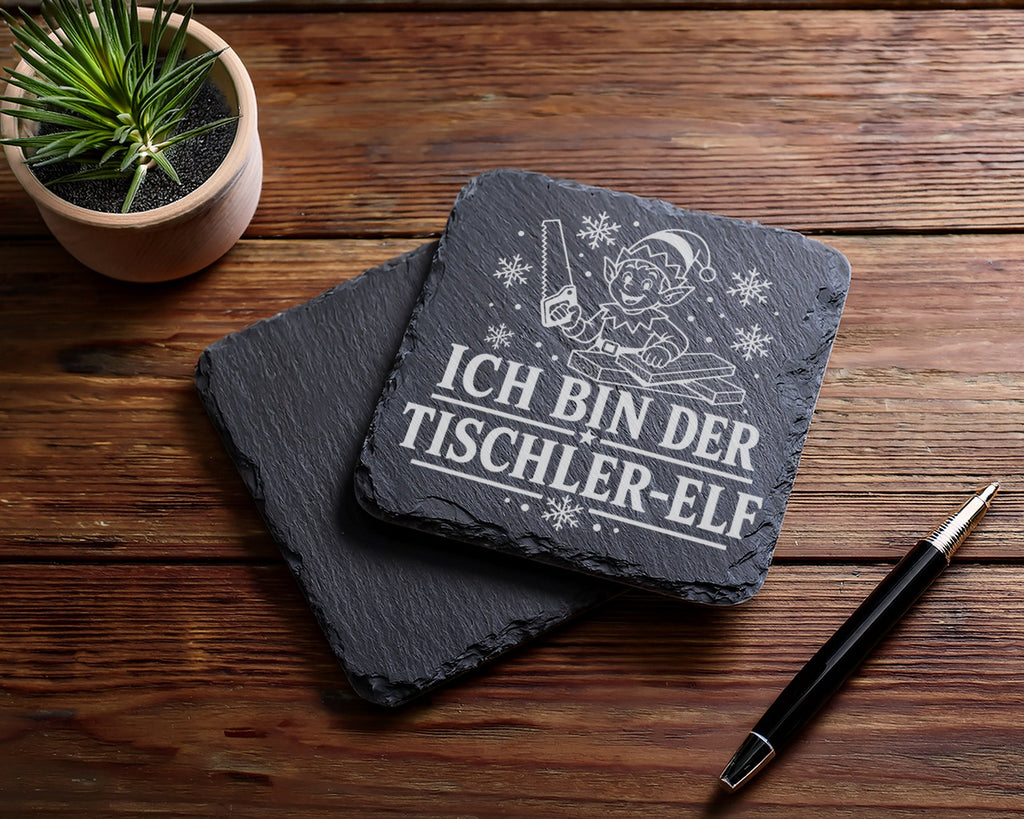 Schiefer Untersetzer Ich bin der Tischler-Elf - Lustiges Weihnachten G – Bild 5