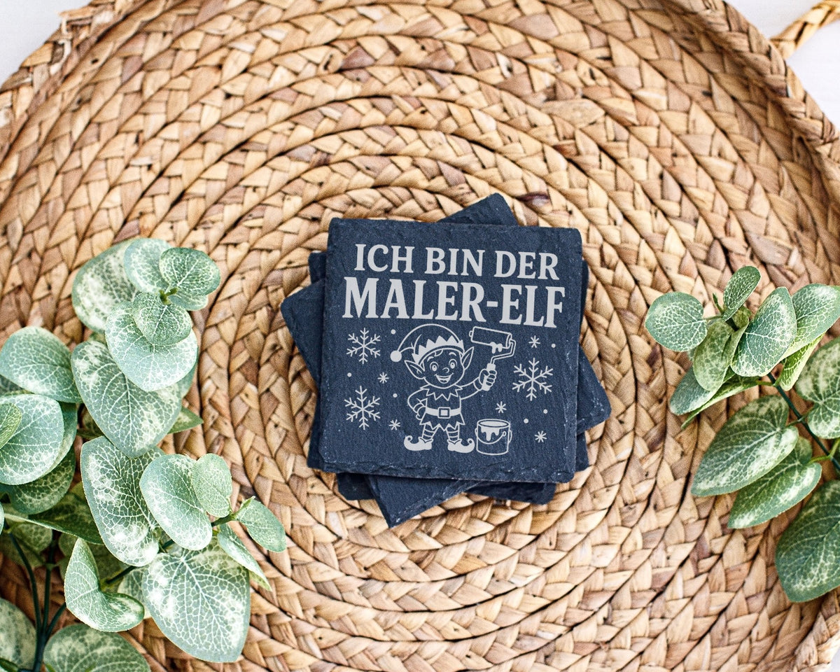 Schiefer Untersetzer Ich bin der Maler-Elf - Lustiges Weihnachten Gesc – Bild 3