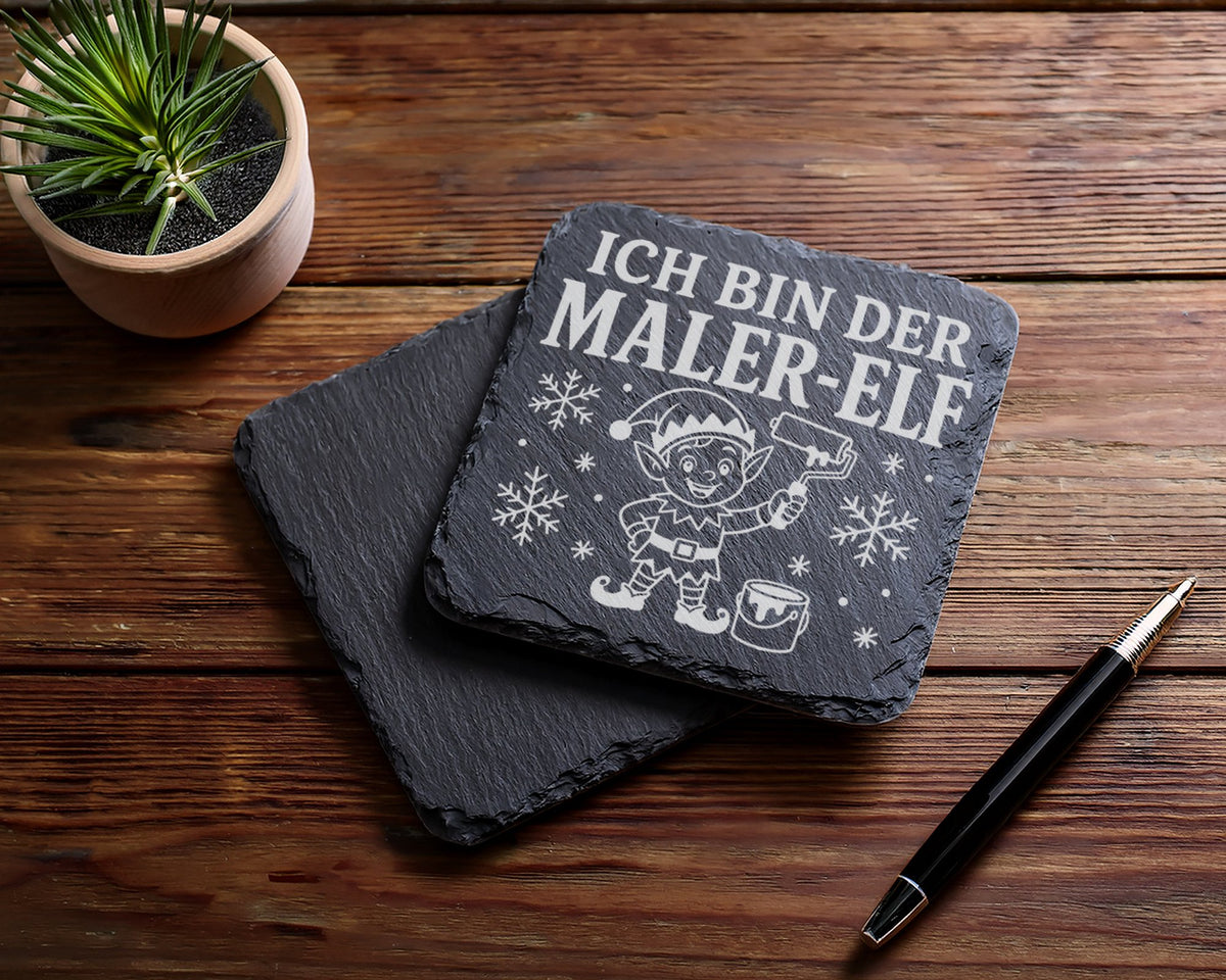 Schiefer Untersetzer Ich bin der Maler-Elf - Lustiges Weihnachten Gesc – Bild 5