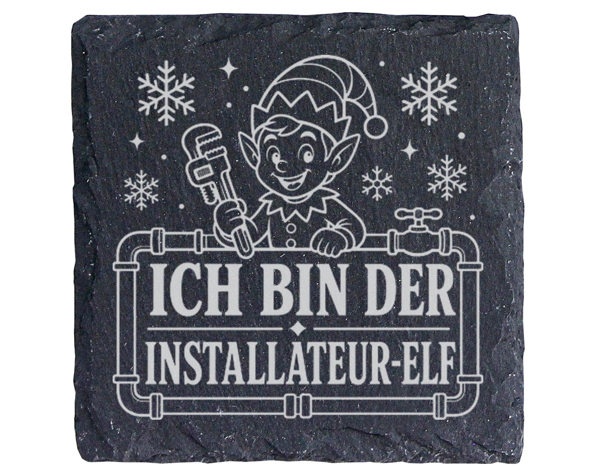 Schiefer Untersetzer Ich bin der Installateur-Elf - Lustiges Weihnacht – Bild 1