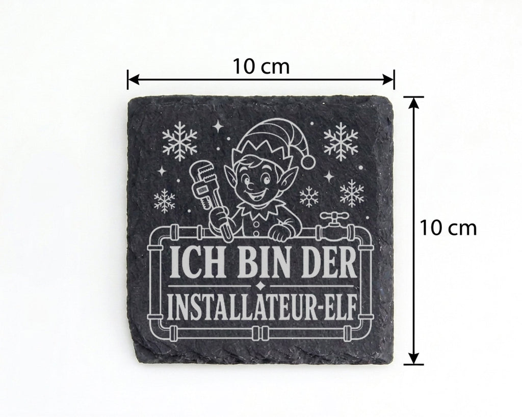 Schiefer Untersetzer Ich bin der Installateur-Elf - Lustiges Weihnacht – Bild 4