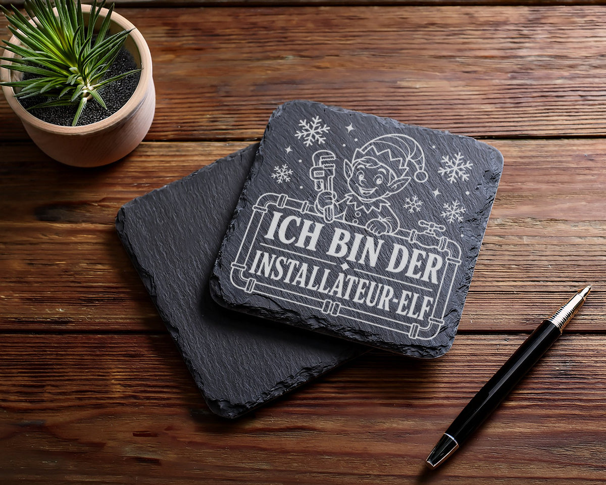 Schiefer Untersetzer Ich bin der Installateur-Elf - Lustiges Weihnacht – Bild 5