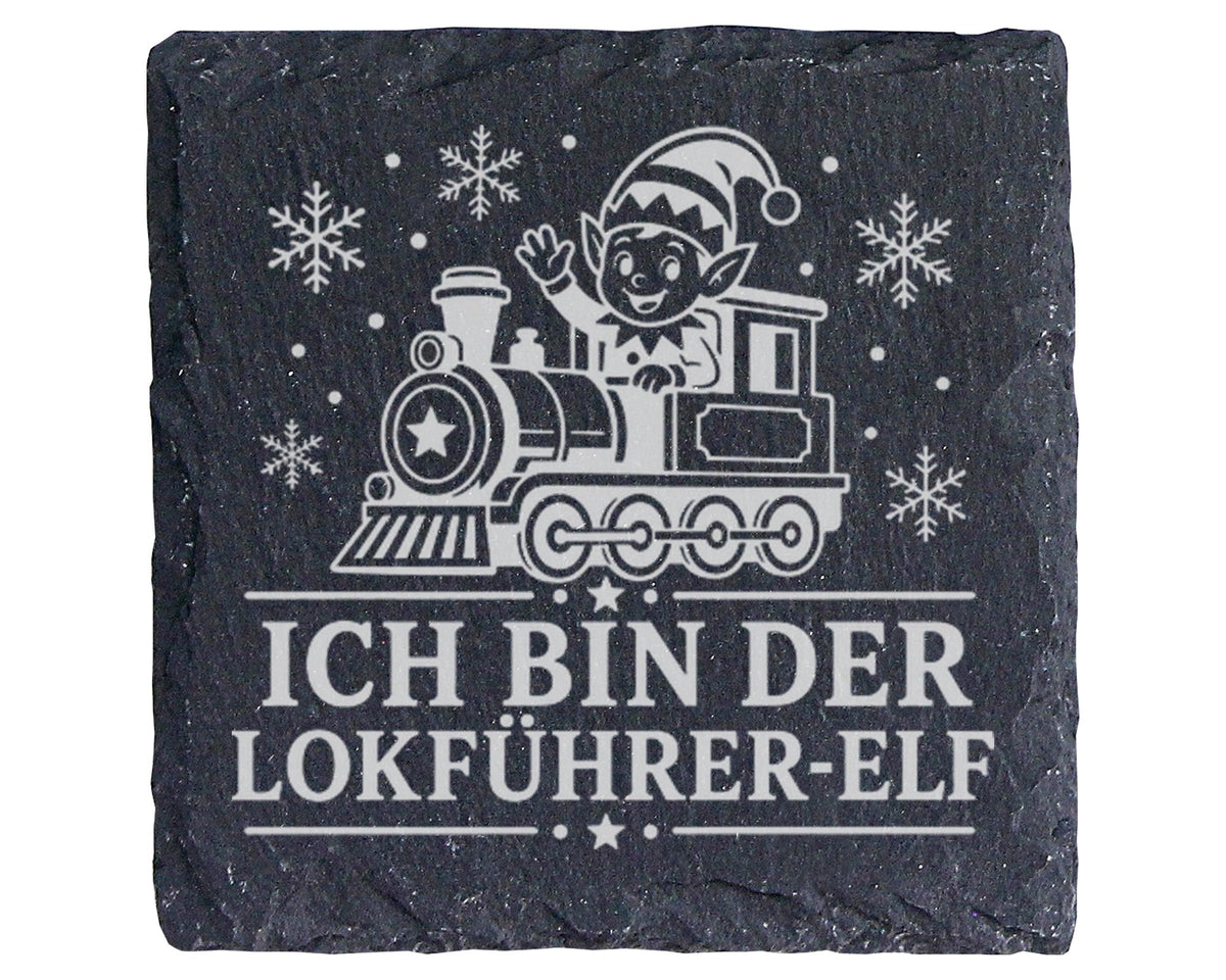 Schiefer Untersetzer Ich bin der Lokführer-Elf - Lustiges Weihnachten  – Bild 1