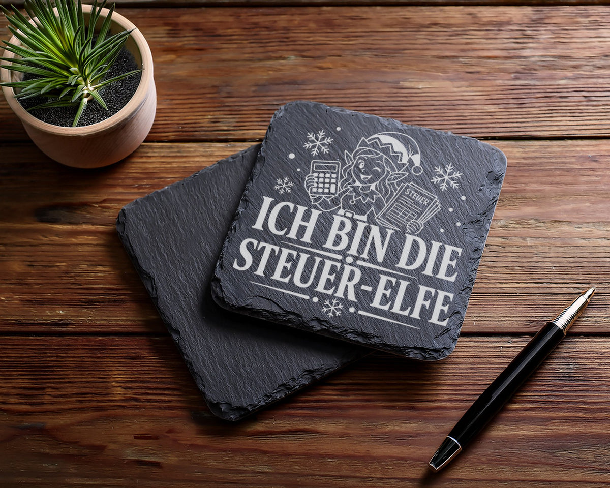 Schiefer Untersetzer Ich bin die Steuer-Elfe - Lustiges Weihnachten Ge – Bild 5