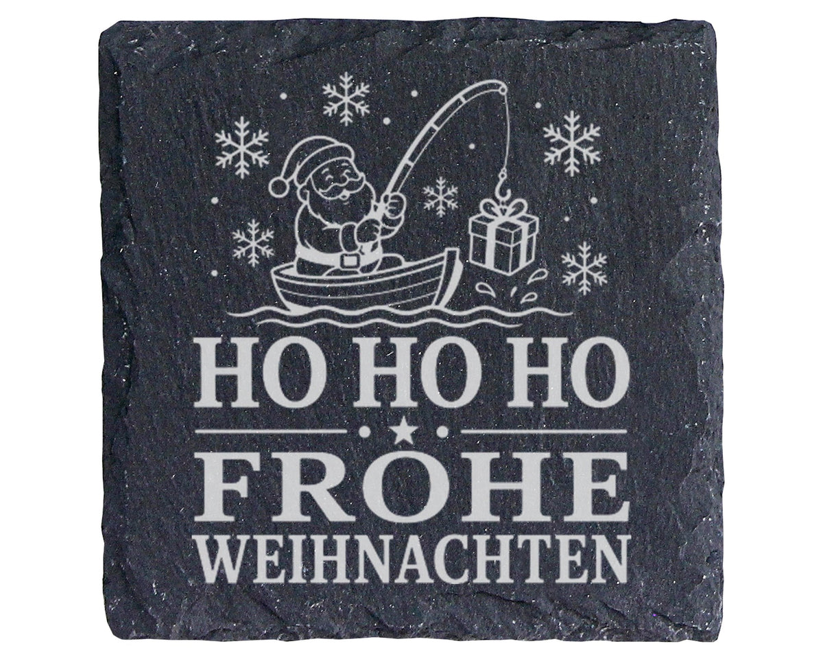 Schiefer Untersetzer Angeln Weihnachtsmann - Frohe Weihnachten Geschen – Bild 1
