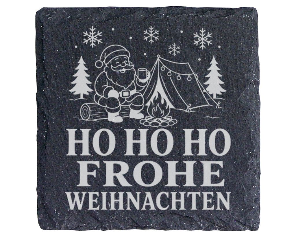 Schiefer Untersetzer Camping Weihnachtsmann am Lagerfeuer - Frohe Weih – Bild 1