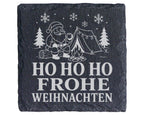 Schiefer Untersetzer Camping Weihnachtsmann am Lagerfeuer - Frohe Weih – Bild 1