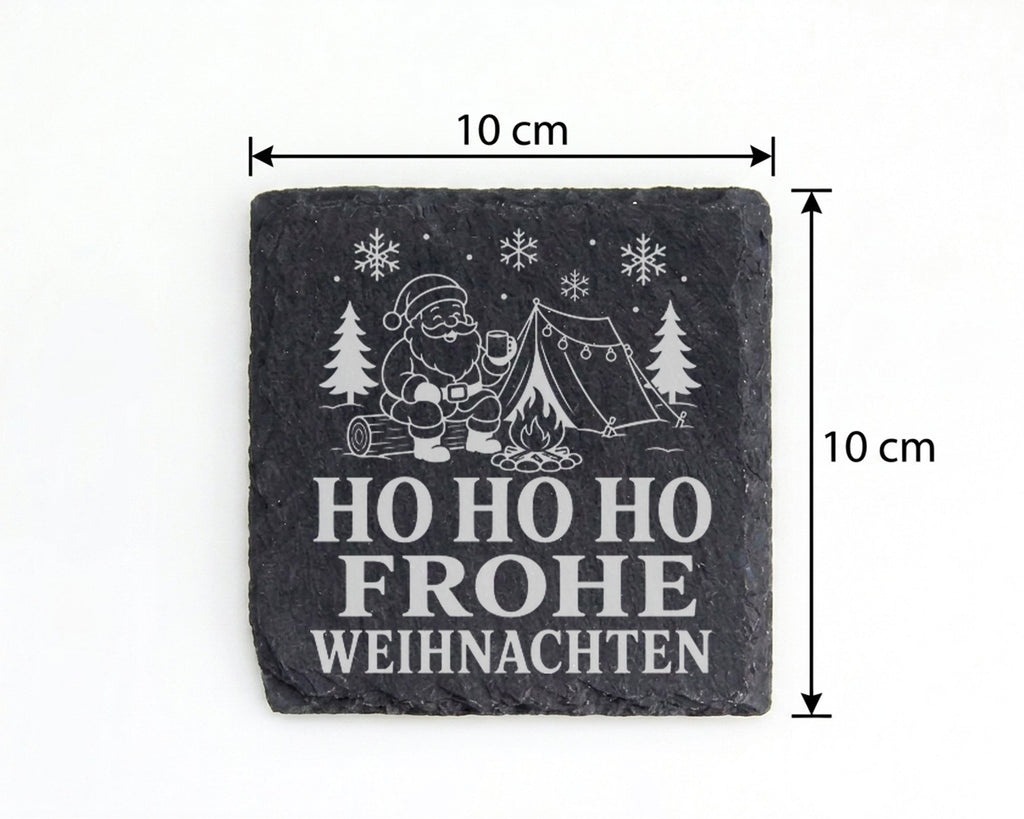 Schiefer Untersetzer Camping Weihnachtsmann am Lagerfeuer - Frohe Weih – Bild 4