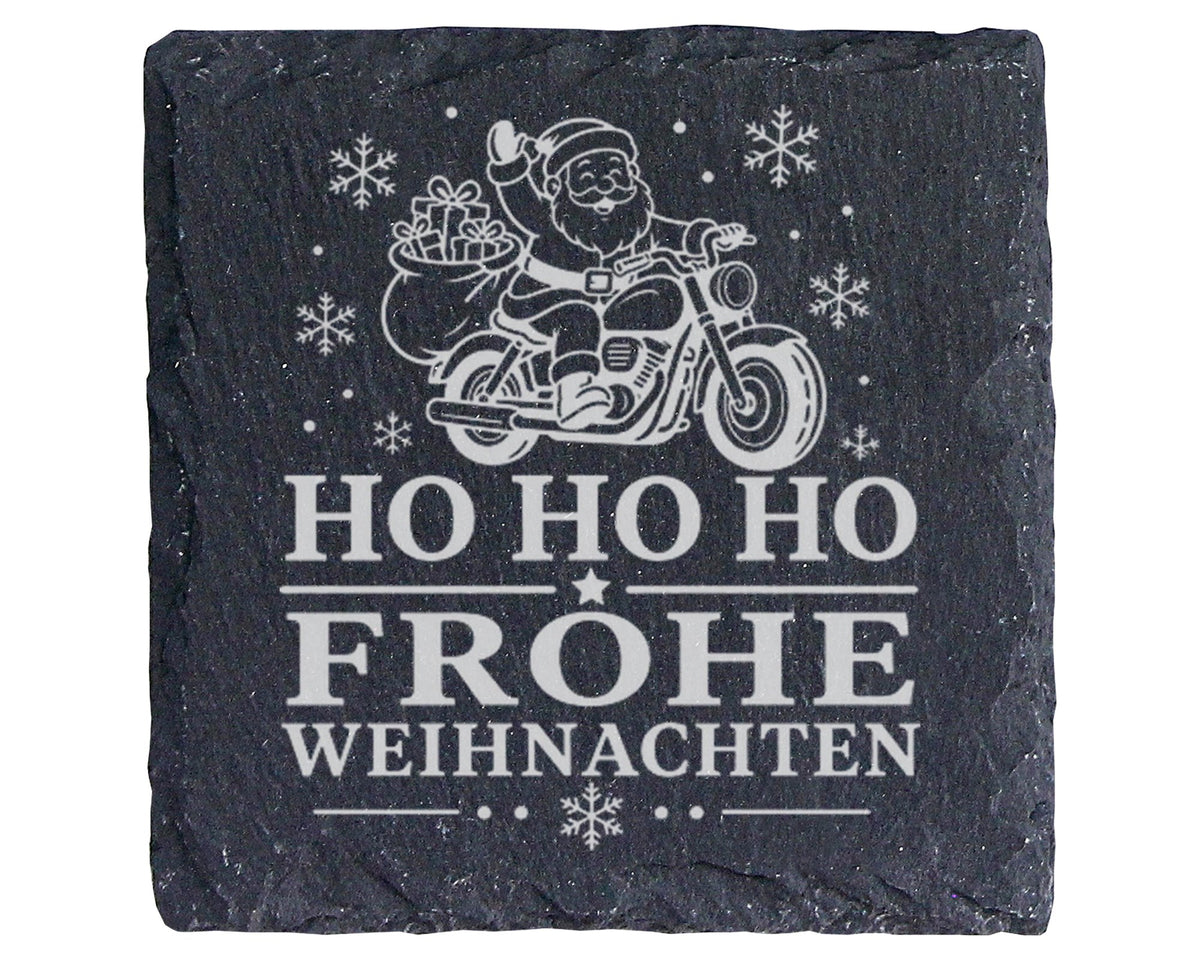 Schiefer Untersetzer Motorrad Weihnachtsmann - Frohe Weihnachten Gesch – Bild 1