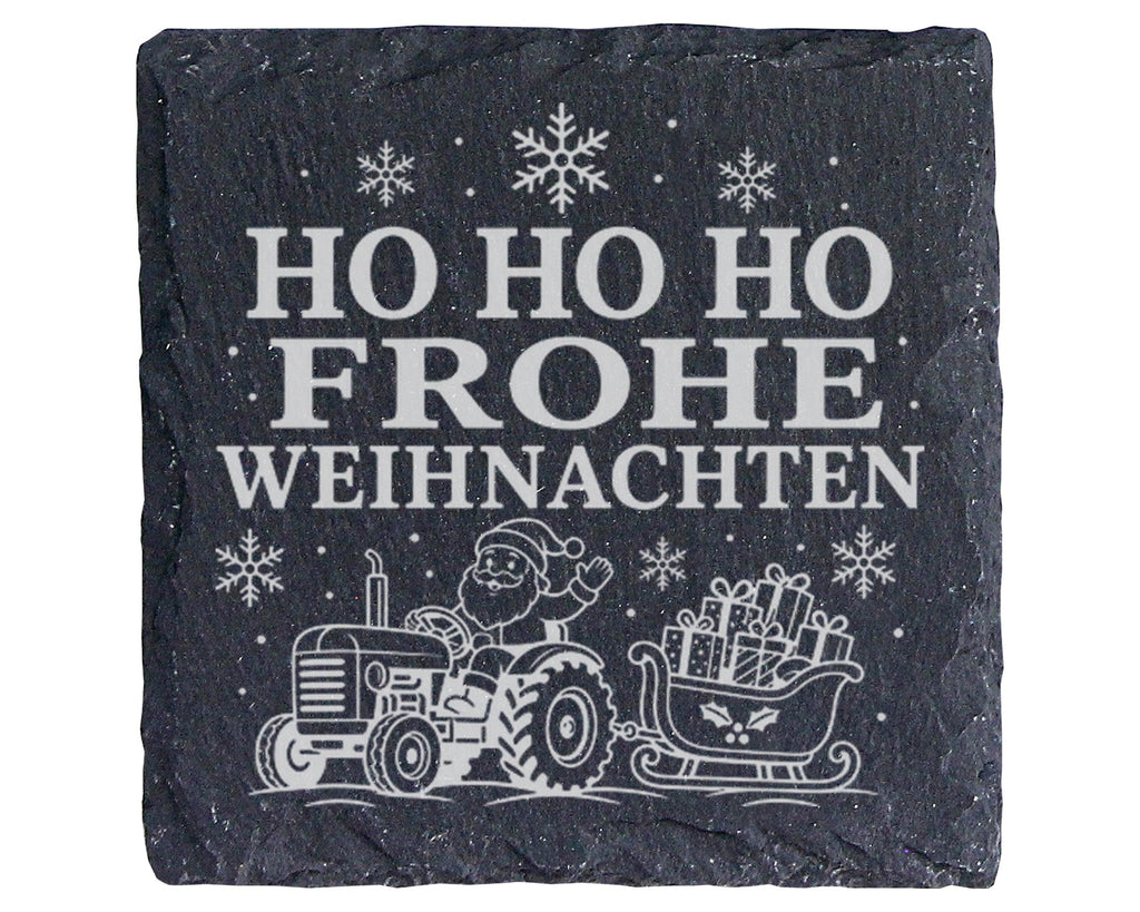 Schiefer Untersetzer Trecker Weihnachtsmann auf dem Traktor - Frohe We – Bild 1