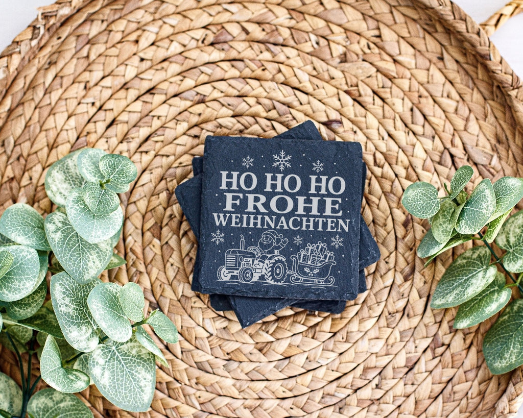 Schiefer Untersetzer Trecker Weihnachtsmann auf dem Traktor - Frohe We – Bild 3