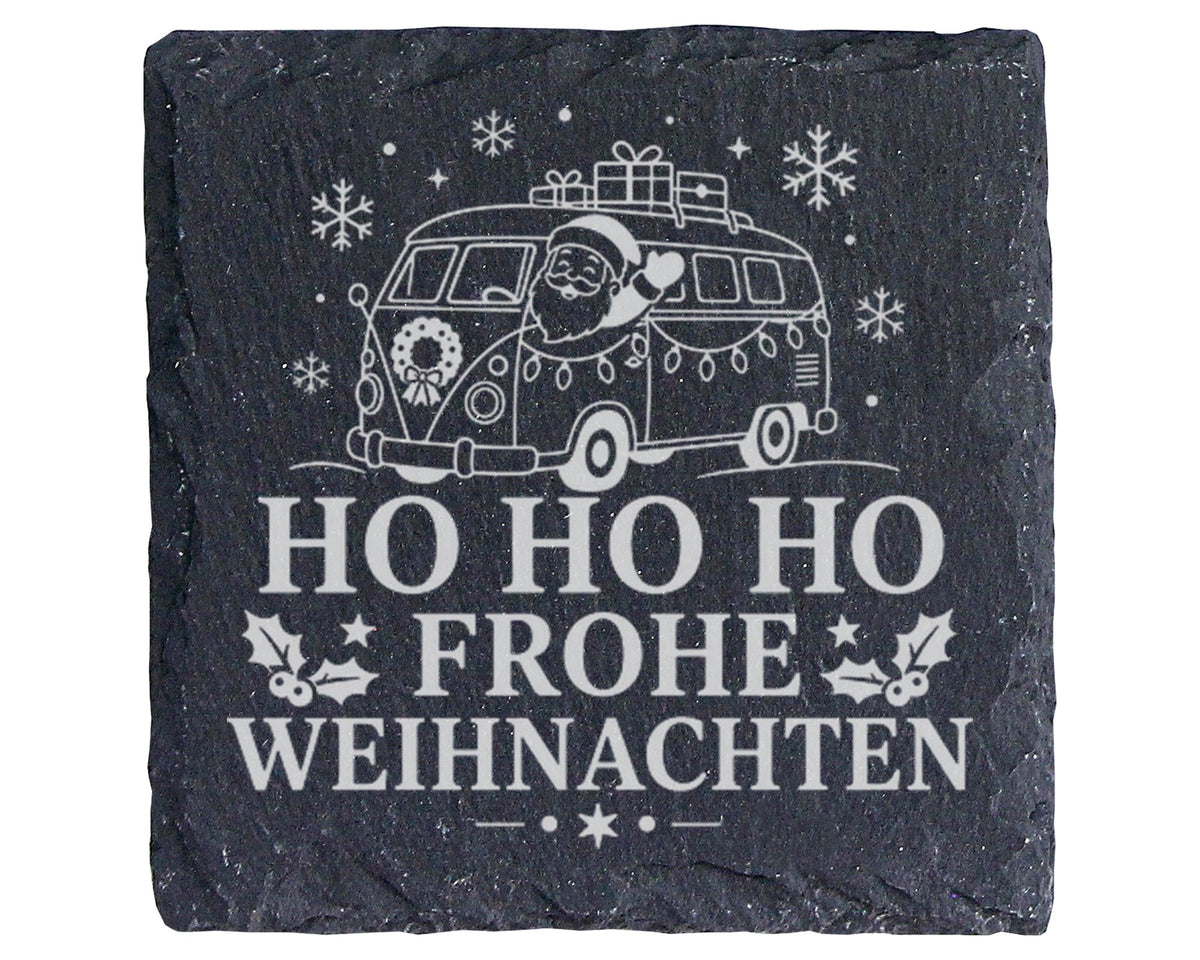 Schiefer Untersetzer Wohnmobil Weihnachtsmann im Campingbus - Frohe We – Bild 1