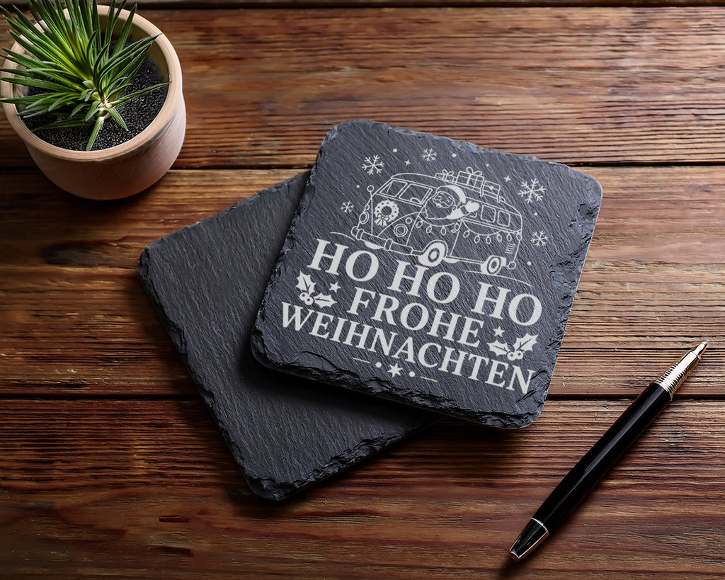 Schiefer Untersetzer Wohnmobil Weihnachtsmann im Campingbus - Frohe We – Bild 5