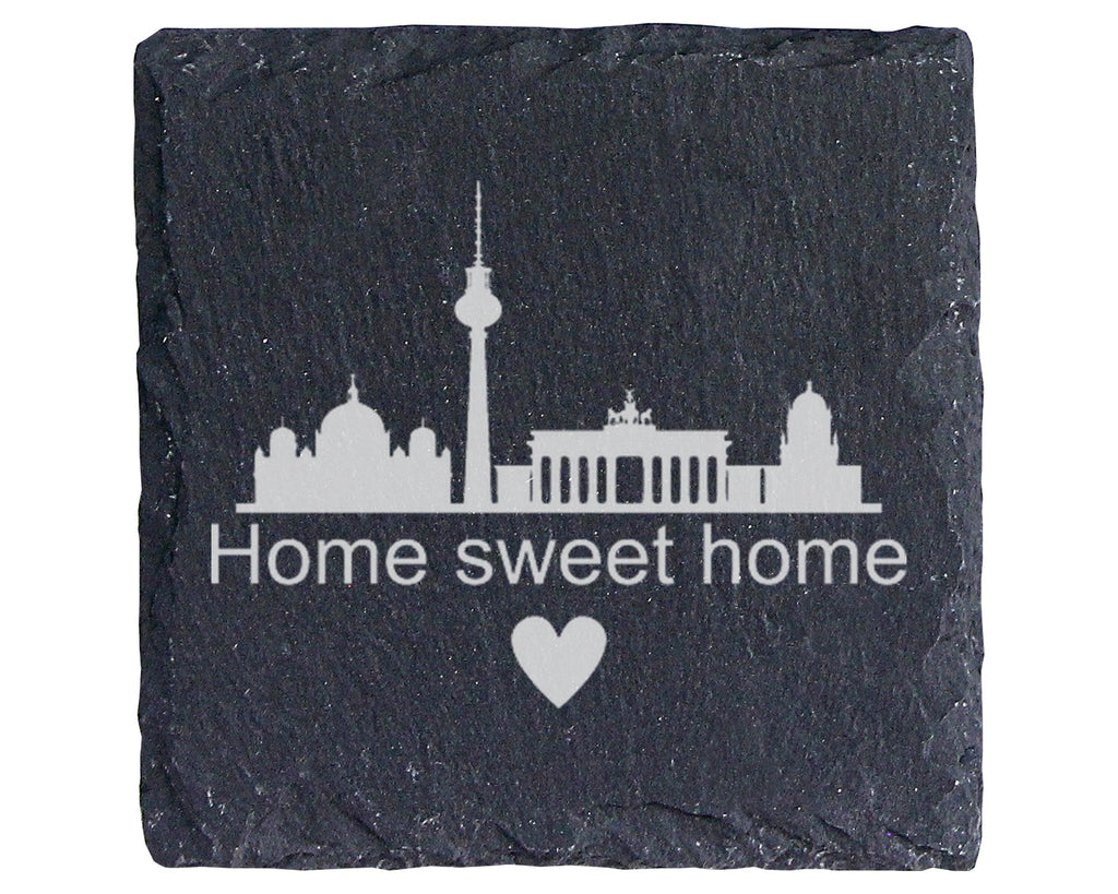 Schiefer Untersetzer Berlin Skyline Home Sweet - Geschenk für Berliner – Bild 1