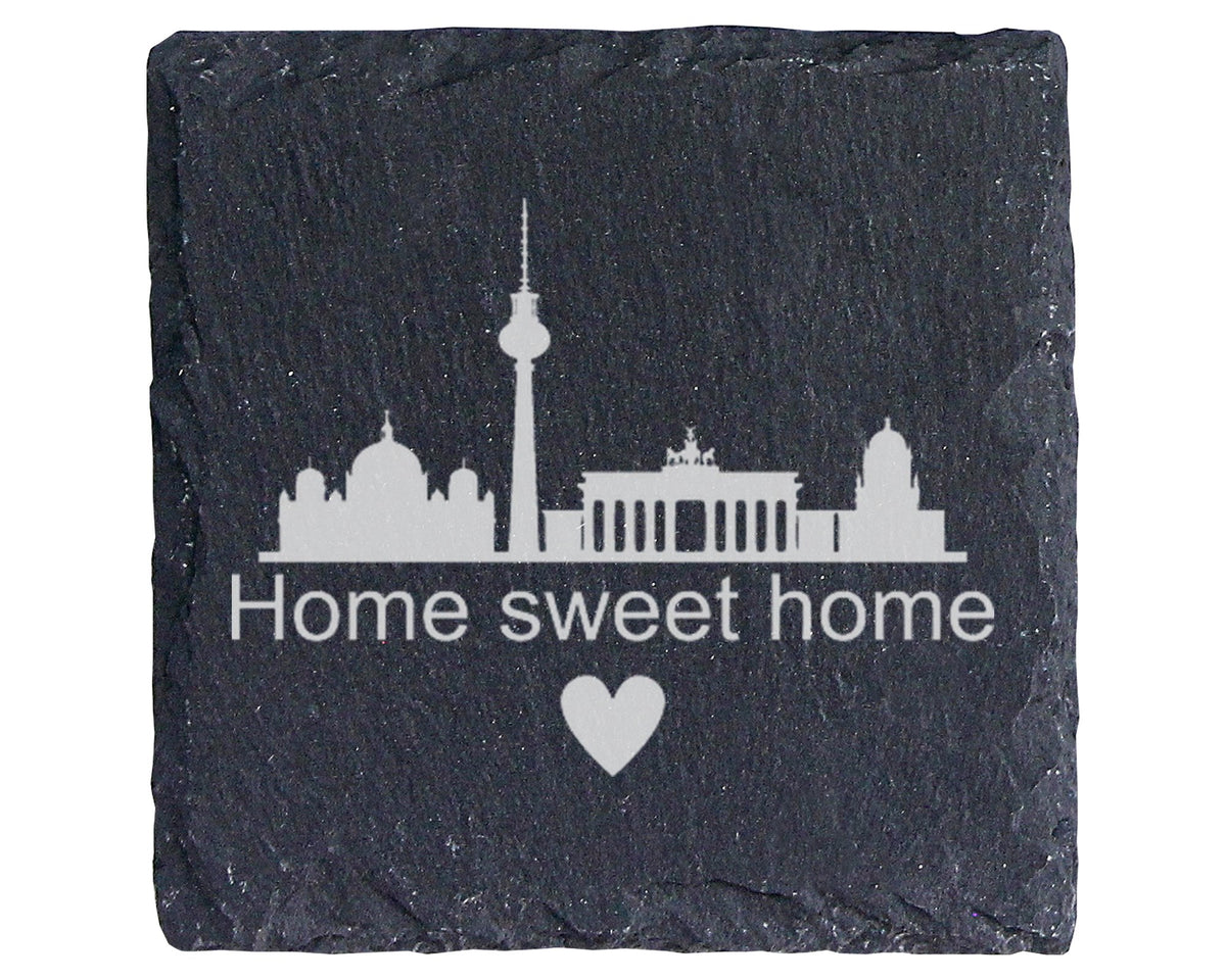 Schiefer Untersetzer Berlin Skyline Home Sweet - Geschenk für Berliner – Bild 1
