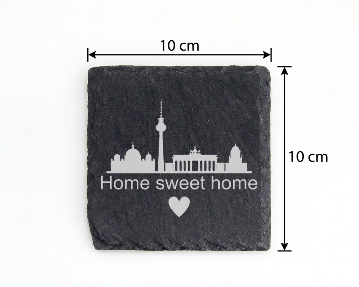 Schiefer Untersetzer Berlin Skyline Home Sweet - Geschenk für Berliner – Bild 4